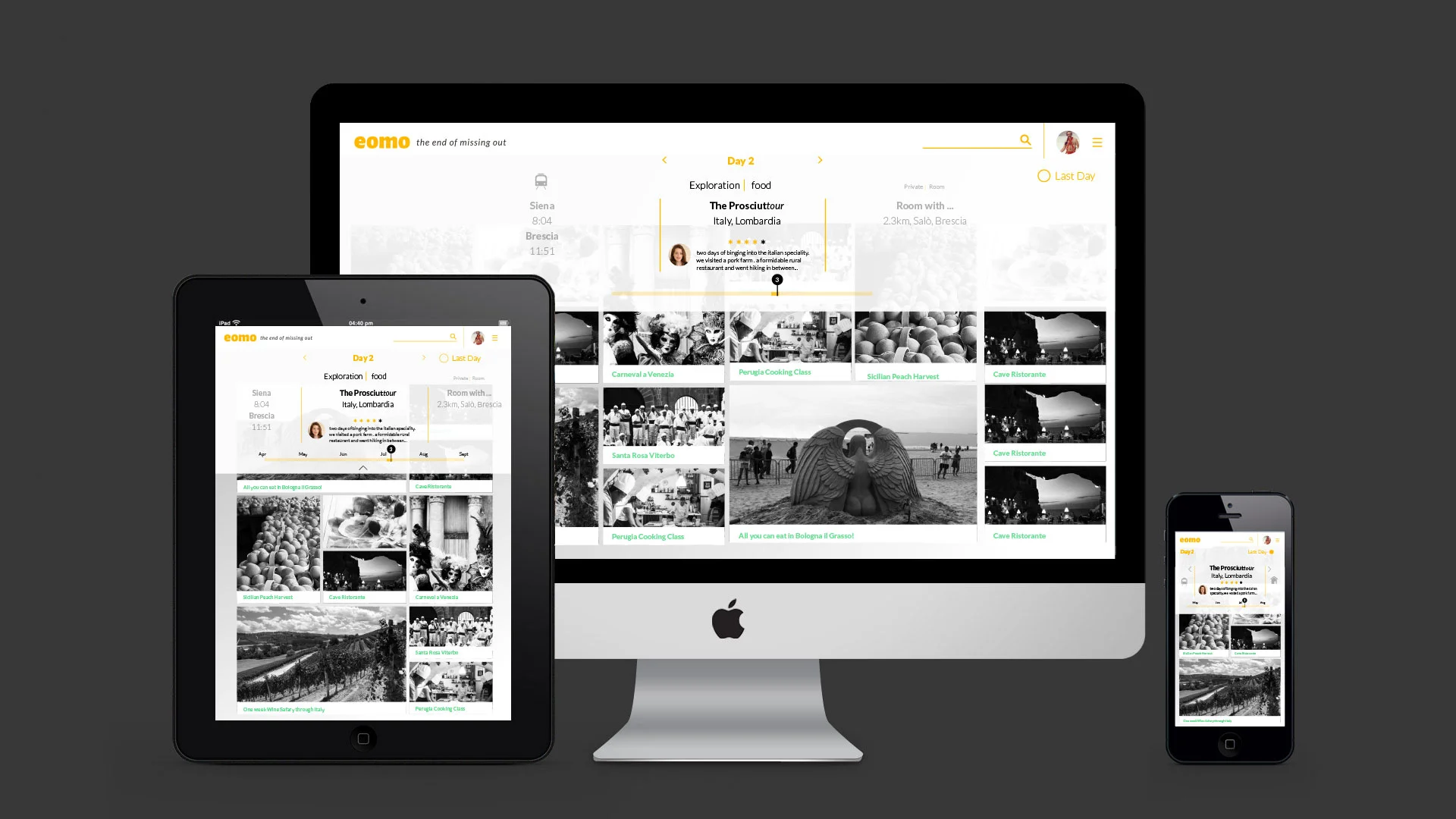 EOMO mobile interface screens